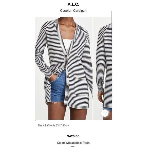 A.L.C Caspian striped Button Front cotton-blend cardigan - Picture 5 of 15